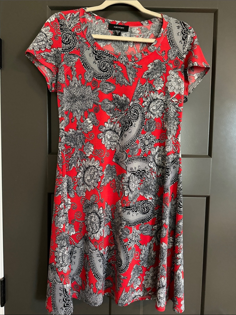 Karen Kane Red and Black Paisley Floral Midi Dress